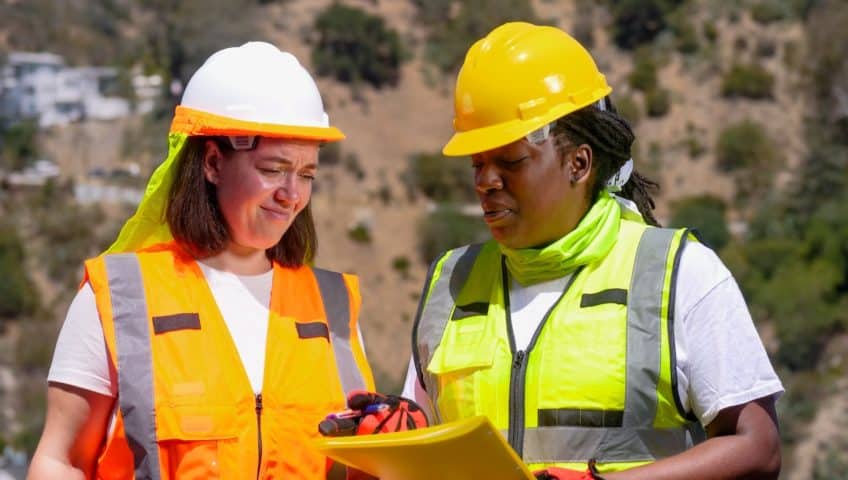 contractors reviewing job site information